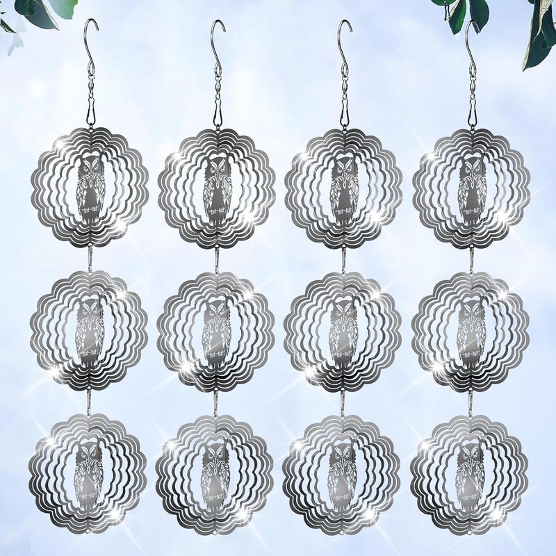 ToBeAce Owl Bird Deterrents for Outside,3D Stainless Steel Wind Spinners Outdoor Decor,Reflective Bird Scare Discs Set,Shiny Bird Reflectors to Keep Woodpecker Pigeon Away from House Patio Yard Porch - Image 1